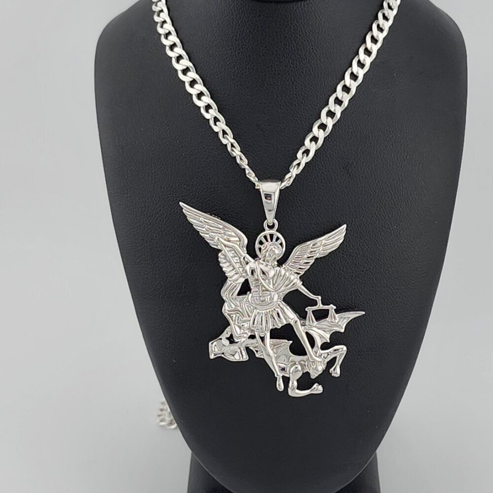Brand New Sterling Silver 925 Saint Michael Necklace - Picture 5 of 12